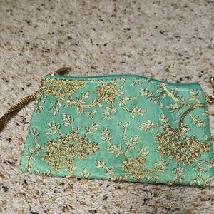 Elegant Green and Gold Embroidered Clutch